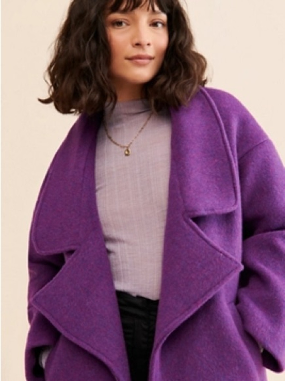 Line & Dot Purple Oversized Wool-Blend Coat